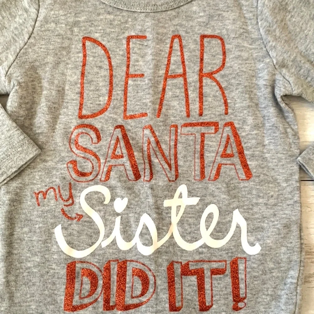 Carters 12m Christmas Shirt Unisex Dear Santa Gray Holiday Long Sleeve Tshirt